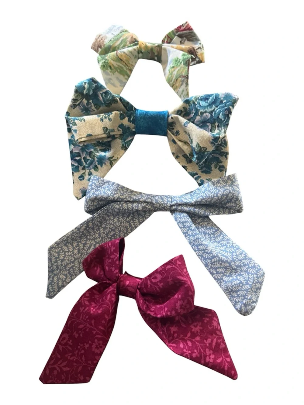 Handmade Kids Floral Fabric Bow Hair Clips - Blue, Light Blue, Cream, Pink